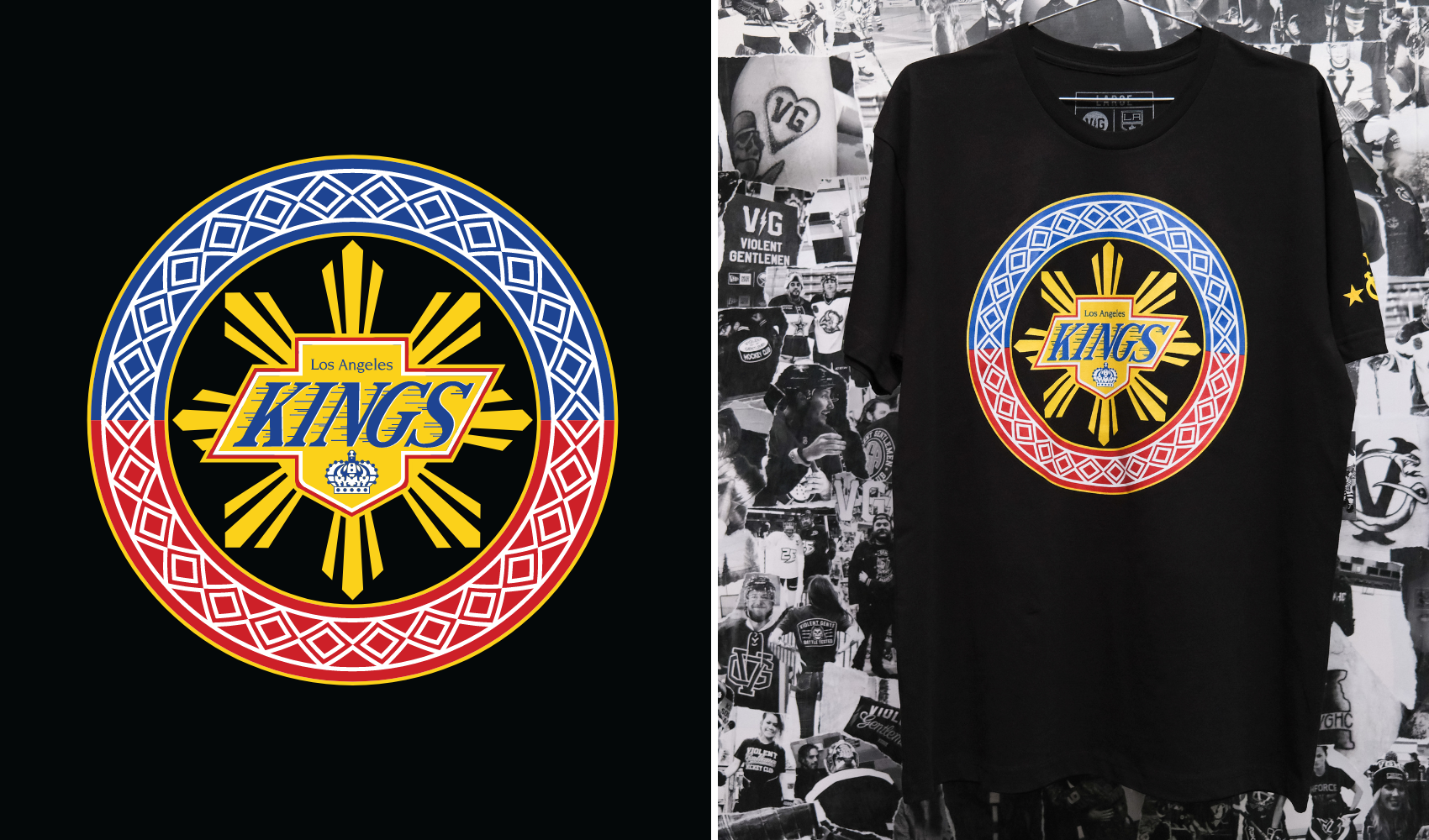 When we looked at the lineup of Los Angeles Kings Heritage Nights, this one stuck out to our production manager, Vince Apostol. Being a Filipino American who grew up in Los Angeles playing youth hockey this one means a lot. To see his hometown Kings logo intertwined with traditional Filipino styling is a dream come true.
